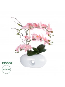 21126 GloboStar®  Artificial Garden PINK ORCHID 21126 Διακοσμητικό Φυτό Ροζ Ορχιδέα Υ42cm