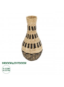 21230 GloboStar®  Artificial Garden HAVANA 21230 Διακοσμητικό Πλεκτό Καλάθι - Κασπώ Γλάστρα - Flower Pot Μπεζ με Μαύρο Π25 x M25 x Υ57cm