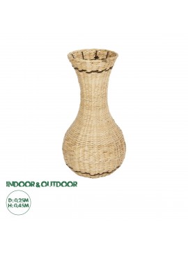 21236 GloboStar®  Artificial Garden MONACO 21236 Διακοσμητικό Πλεκτό Καλάθι - Κασπώ Γλάστρα - Flower Pot Μπεζ με Καφέ Π25 x M25 x Υ45cm
