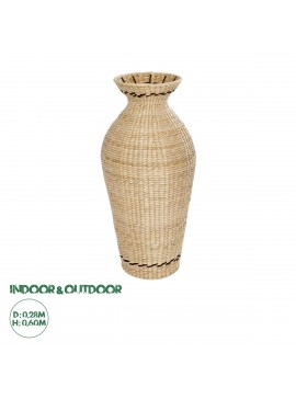 21237 GloboStar®  Artificial Garden MONTPELLIER 21237 Διακοσμητικό Πλεκτό Καλάθι - Κασπώ Γλάστρα - Flower Pot Μπεζ με Καφέ Π28 x M28 x Υ60cm