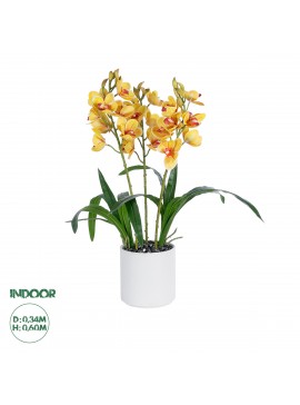 21401 GloboStar®  Artificial Garden YELLOW CHERRY CUMBIDIUM 21401 Διακοσμητικό Φυτό Κίτρινο Κυμβίδιο Υ60cm