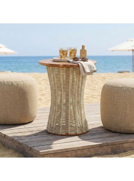 Τραπέζι Lyko Intrahome μέταλλο-sal wood-γιούτα σε εκρού απόχρωση Φ61x76εκ INTRAPA-331111128