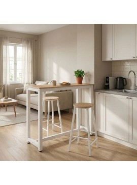 Σετ τραπέζι μπαρ Tuer Intrahome 3τμχ φυσικό-λευκό πόδι 120x40x100εκ INTRAPA-336111125