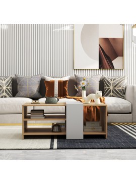 Τραπέζι σαλονιού Cozeto pakoworld σε φυσική-λευκή απόχρωση 100x53x41.5εκ