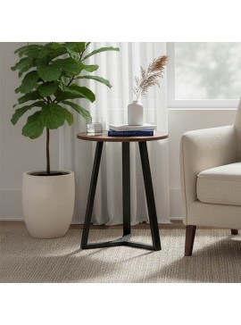 Βοηθητικό τραπέζι Trepolo pakoworld σε καρυδί απόχρωση με μαύρο μέταλλο Φ45x52εκ