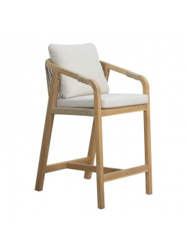 Σκαμπό μπαρ Luciana pakoworld μασίφ ξύλο ακακίας-μπεζ ύφασμα 68x55x97.5εκ