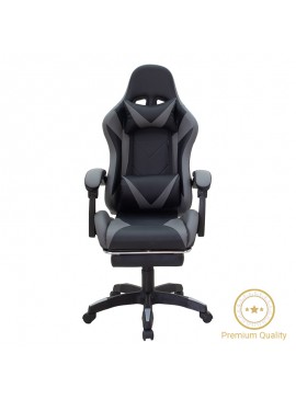 Καρέκλα γραφείου gaming με υποπόδιο Moza pakoworld PU μαύρο-γκρι 232-000004