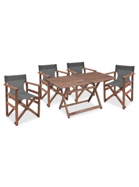 Tραπεζαρία Retto σετ 5τμχ μασίφ ξύλο οξιάς καρυδί-γκρι 120x75x71εκ