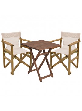 Tραπεζαρία Retto σετ 3τμχ μασίφ ξύλο οξιάς καρυδί-πανί γκρι μπεζ 60x60x71εκ