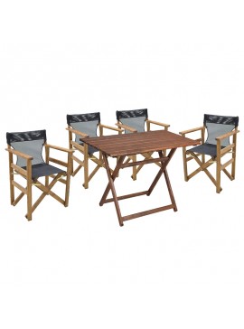 Tραπεζαρία Retto σετ 5τμχ μασίφ ξύλο οξιάς καρυδί-πανί μαύρο 80x60x72εκ