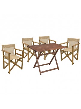 Tραπεζαρία Retto σετ 5τμχ μασίφ ξύλο οξιάς καρυδί-πανί μπεζ 100x60x71εκ