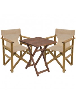 Tραπεζαρία Retto σετ 3τμχ μασίφ ξύλο οξιάς καρυδί-πανί μπεζ-εκρού 60x60x71εκ