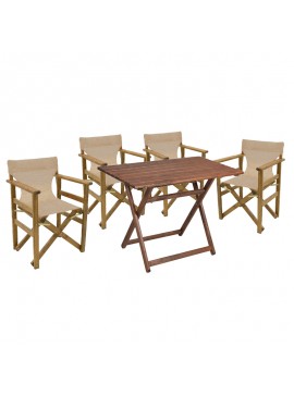 Intrahome Tραπεζαρία ANDESELLA σετ 5τμχ μασίφ ξύλο οξιάς καρυδί πανί-μπεζ-εκρού 100x60x71εκ | SKU: INTRAPA-348111179