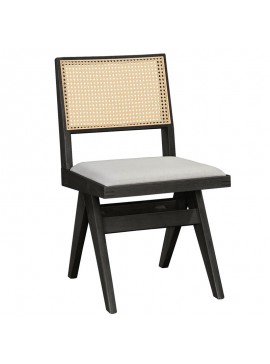 Καρέκλα Winslow pakoworld ξύλο rubberwood μαύρο-pvc rattan φυσικό-ύφασμα γκρι 247-000003