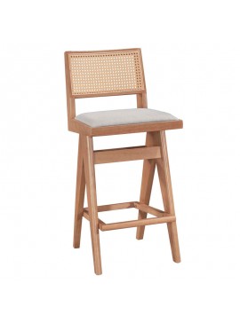 Σκαμπό bar Winslow pakoworld ξύλο rubberwood ανοικτό καρυδί-pvc rattan φυσικό-ύφασμα γκρι 44.5x46x98εκ 247-000007