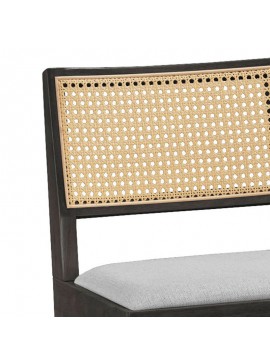 Σκαμπό bar Zoin Intrahome ξύλο rubberwood μαύρο-pvc rattan φυσικό-ύφασμα γκρι 44.5x46x98εκ INTRAPA-358111119