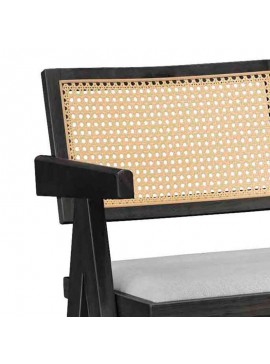 Σκαμπό bar Zoin Intrahome ξύλο rubberwood μαύρο-pvc rattan φυσικό-ύφασμα γκρι INTRAPA-358111121