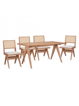 Τραπεζαρία Winslow pakoworld σετ 5τεμ ξύλο rubberwood ανοιχτό καρυδί 160x85x75εκ 247-000011