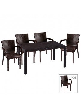 Τραπεζαρία Explore-Festive pakoworld σετ 7τεμ PP καφέ 150x90x73,5εκ