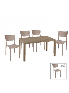 Τραπεζαρία Explore-Ignite pakoworld σετ 7τεμ PP cappuccino 150x90x73,5εκ. 253-000060