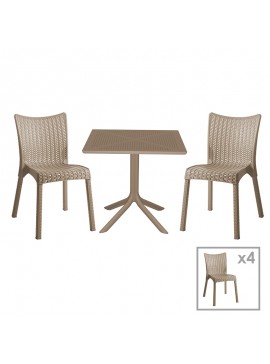 Τραπεζαρία Icon-Confident pakoworld σετ 5τεμ PP σε cappuccino απόχρωση