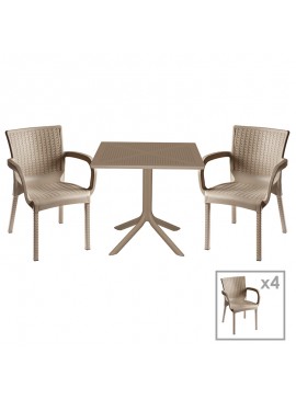 Τραπεζαρία Icon-Festive pakoworld σετ 5τεμ PP σε cappuccino απόχρωση