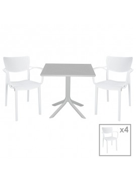 Τραπεζαρία Icon-Fontline pakoworld σετ 5τεμ PP σε λευκή απόχρωση