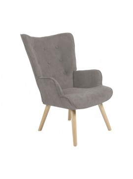 Πολυθρόνα Fluffy pakoworld ύφασμα γκρι-πόδι rubberwood φυσικό 75x69x96εκ 255-000019