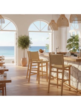Σκαμπό μπαρ Zeux Intrahome rubberwood φυσικό-έδρα φυσικό σχοινί 45x46x95εκ INTRAPA-374111119