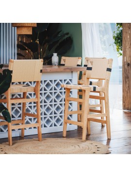 Σκαμπό μπαρ Zeux Intrahome rubberwood φυσικό-έδρα φυσικό-μαύρο σχοινί 45x46x95εκ INTRAPA-374111145