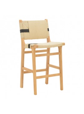 Σκαμπό μπαρ Julien pakoworld rubberwood φυσικό-έδρα φυσικό-μαύρο σχοινί 45x46x95εκ