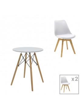 Intrahome Τραπεζαρία EVERESTA-Gaston σετ 3τεμ Intrahome MDF και ξύλο οξιάς σε λευκή-φυσική απόχρωση Φ60x73εκ | SKU: INTRAPA-382111130