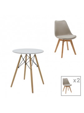 Intrahome Τραπεζαρία EVERESTA-Gaston σετ 3τεμ Intrahome MDF και ξύλο οξιάς σε γκρι-λευκή-φυσική απόχρωση Φ60x73εκ | SKU: INTRAPA-382111147