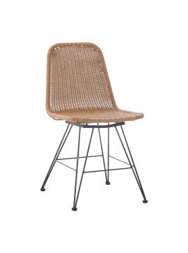 Καρέκλα Pamela pakoworld pe rattan σε φυσική απόχρωση και μαύρα μεταλλικά πόδια 44x58x82εκ