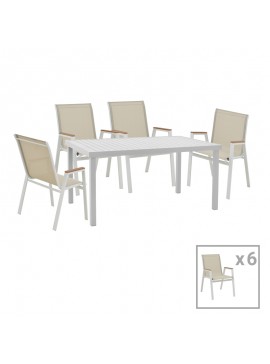 Intrahome Τραπεζαρία Azelie-Kliton ΙΙ Intrahome σετ 7τεμ γκρι ύφασμα-λευκό αλουμίνιο 150x80x74εκ | SKU: INTRAPA-399111123