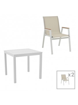 Τραπεζαρία Kliton - Azelie σετ 3τεμ pakoworld αλουμίνιο σε λευκή απόχρωση 80x80x74εκ