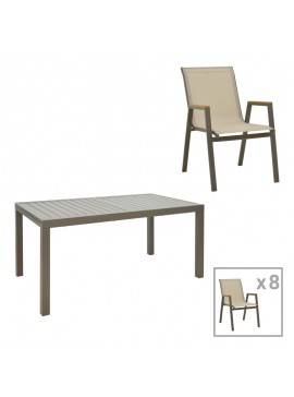 Intrahome Τραπεζαρία Lafla-Azelie Intrahome σετ 9τεμ σαμπανιζέ αλουμίνιο και plywood σε φυσική απόχρωση 160-240x100x75εκ | SKU: INTRAPA-399111141