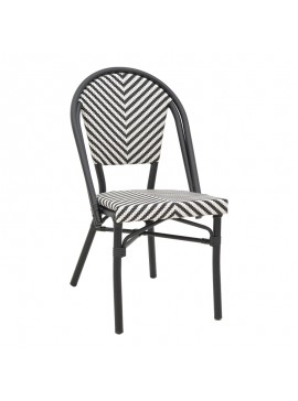 Καρέκλα Uamrin pakoworld στοιβαζόμενη μαύρο αλουμίνιο-ασπρόμαυρο pe rattan 46x57x85εκ