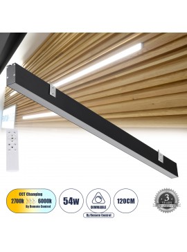61028-2 GloboStar®  FELIX 61028-W Γραμμικό Φωτιστικό Τοίχου - Απλίκα Linear LED CCT 54W 6500lm 120° AC 220-240V Μ120 x Π3.5 x Υ7cm - Εναλλαγή Φωτισμού μέσω Τηλεχειριστηρίου All In One Ψυχρό 6000k+Φυσικό 4500k+Θερμό 2700k Dimmable - Μαύρο - 3 Years Warrant