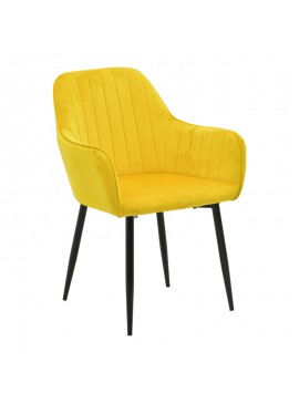 Πολυθρόνα Noor pakoworld κίτρινο βελούδο με πόδι μετάλλου σε μαύρη απόχρωση 58x58x86εκ