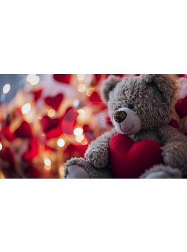Intra Συλλεκτικό Ξύλινο Παζλ Plywood  4mm - Αρκουδάκι με στολίδι καρδιάς μπροστά στα κόκκινα και λευκά φώτα Σε Ξύλινο Κουτί - Διαστάσεις Puzzle: 10x10 cm – 25 κομμάτια
