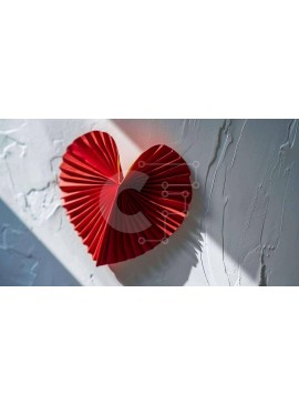 Intra Συλλεκτικό Ξύλινο Παζλ Plywood  4mm - Κόκκινη πλισέ χάρτινη καρδιά σε λευκό τοίχο Σε Ξύλινο Κουτί - Διαστάσεις Puzzle: 10x10 cm – 25 κομμάτια