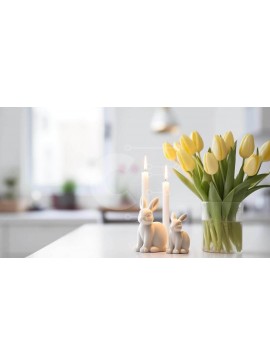 Intra Συλλεκτικό Ξύλινο Παζλ Plywood  4mm - Επιτραπέζια διακόσμηση με θέμα την άνοιξη με κίτρινες τουλίπες και ειδώλια λαγουδάκι Σε Ξύλινο Κουτί - Διαστάσεις Puzzle: 10x10 cm – 25 κομμάτια