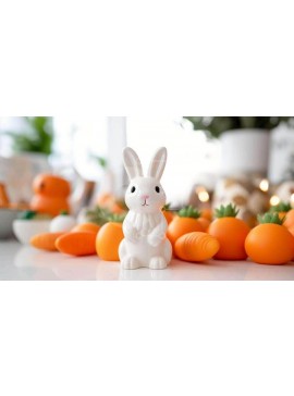 Intra Συλλεκτικό Ξύλινο Παζλ Plywood  4mm - Λευκό ειδώλιο λαγουδάκι με πορτοκαλί καρότα και κεριά Σε Ξύλινο Κουτί - Διαστάσεις Puzzle: 10x10 cm – 25 κομμάτια