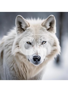 Intra Συλλεκτικό Ξύλινο Παζλ Plywood  4mm - Λευκός λύκος με μπλε μάτια που στέκεται στο χιόνι Σε Ξύλινο Κουτί - Διαστάσεις: 10x10 cm – 25 κομμάτια