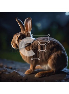 Intra Συλλεκτικό Ξύλινο Παζλ Plywood  4mm - Καφέ κουνέλι που κάθεται στους βράχους τη νύχτα Σε Ξύλινο Κουτί - Διαστάσεις: 10x10 cm – 25 κομμάτια