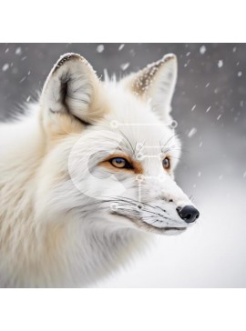 Intra Συλλεκτικό Ξύλινο Παζλ Plywood  4mm - Κοντινό πλάνο της White Fox στο χιόνι με τις νιφάδες χιονιού που πέφτουν Σε Ξύλινο Κουτί - Διαστάσεις: 10x10 cm – 25 κομμάτια