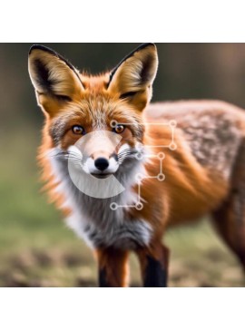 Intra Συλλεκτικό Ξύλινο Παζλ Plywood  4mm - Κοντινό πλάνο της περίεργης πορτοκαλιάς αλεπούς στο γρασίδι Σε Ξύλινο Κουτί - Διαστάσεις: 10x10 cm – 25 κομμάτια