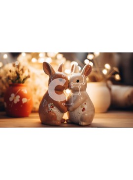 Intra Συλλεκτικό Ξύλινο Παζλ Plywood  4mm - Ρομαντικά ειδώλια λαγουδάκι σε ξύλινο τραπέζι Σε Ξύλινο Κουτί - Διαστάσεις: 10x10 cm – 25 κομμάτια