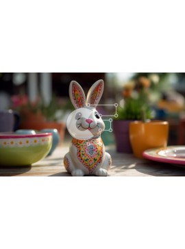 Intra Συλλεκτικό Ξύλινο Παζλ Plywood  4mm - Κεραμικό ειδώλιο λαγουδάκι σε πολύχρωμα πιάτα και μαχαιροπίρουνα Σε Ξύλινο Κουτί - Διαστάσεις Puzzle: 10x10 cm – 25 κομμάτια